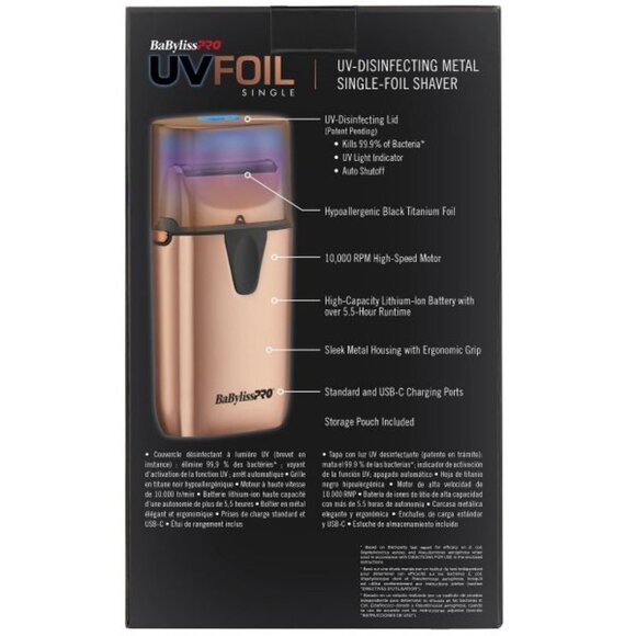 BaBylissPRO® Rose Gold UV Single Foil Shaver FXLFS1RG NEW - Picture 4 of 4